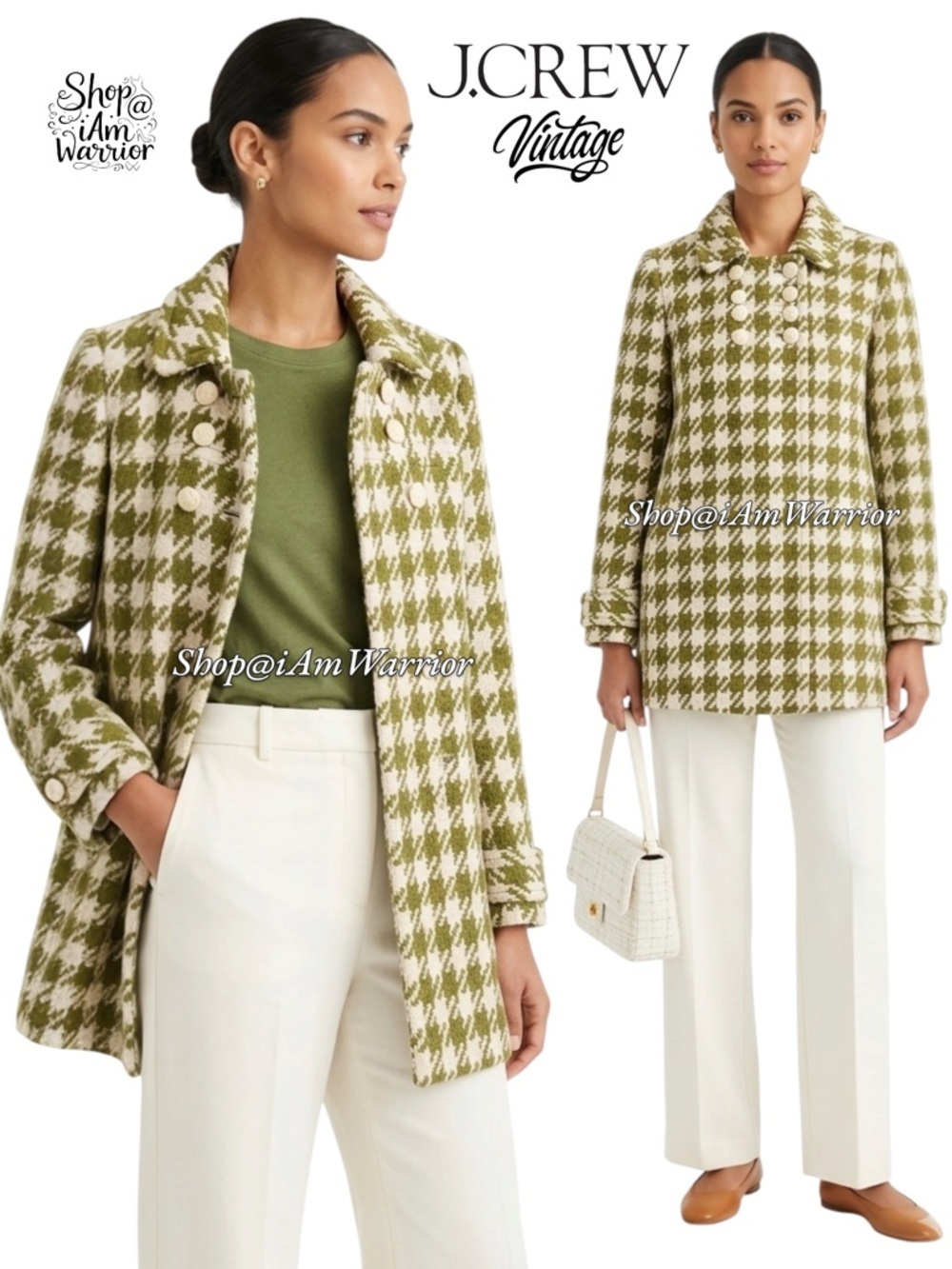 J.Crew rare vintage apple green houndstooth peacoat *shop@iamwarrior
